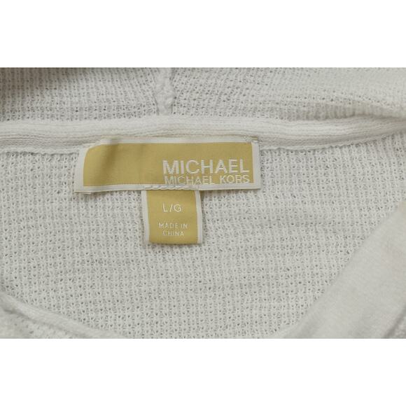 Michael Kors Women's White Waffle Knit Hoodie Sweatshirt Regular Size L - Picture 8 of 8